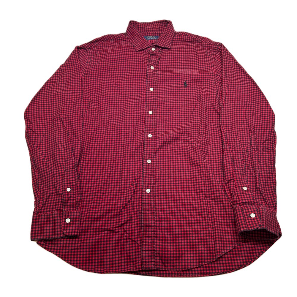 Polo Ralph Lauren Flannel Shirt Mens XL Red Check Lightweight Long‎ Sleeve